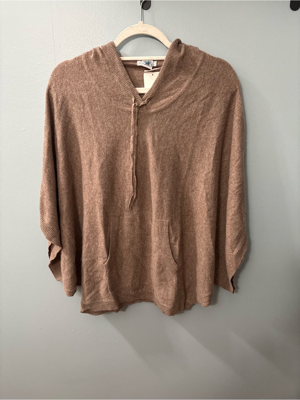 NWT Portolano Taupe Knit V-Neck Hooded Sweater